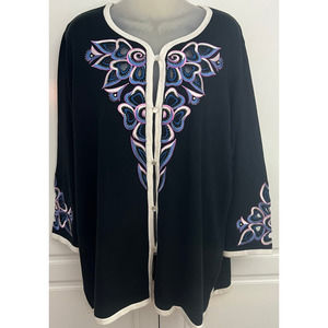 Bob Mackie Wearable Art Black Cardigan with Embroidery Size 1X